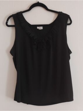 Worthington Stretch Black XL Sleeveless Ruffle Neck Camisole